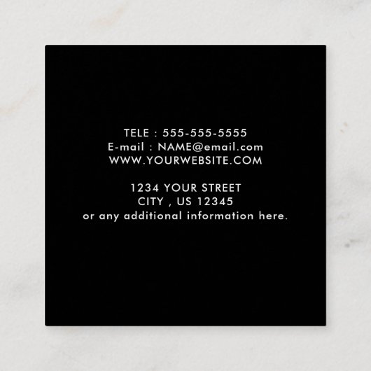 Moderne eenvoudige monogram naam zwart papier vierkante visitekaartje (Achterkant)
