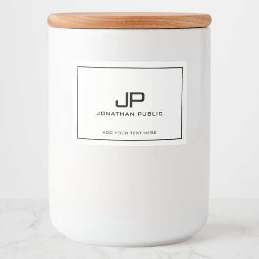 Moderne Eenvoudige Monogram Namen Sjabloon Profess Voedselcontainer Etiket (Voorkant)