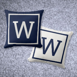 Moderne Eenvoudige Monogram Navyblauw Kussen