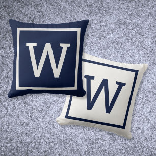 Moderne Eenvoudige Monogram Navyblauw Kussen