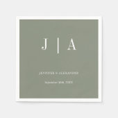 Moderne Eenvoudige Monogram Sage Groen Wit Trouwen Servet (Voorkant)