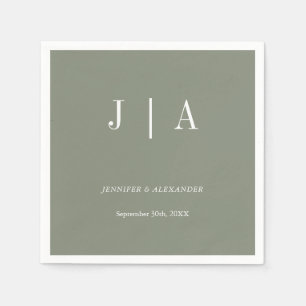 Moderne Eenvoudige Monogram Sage Groene Witte Brui Servet