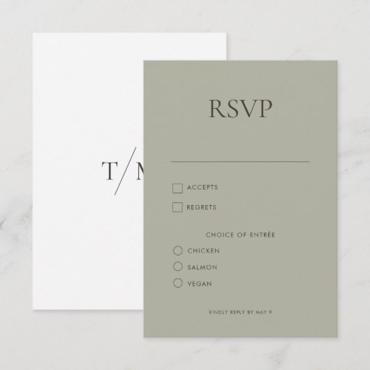 Moderne Eenvoudige Monogram Sage Mix & Match Bruil RSVP Kaartje (Voorkant / Achterkant)