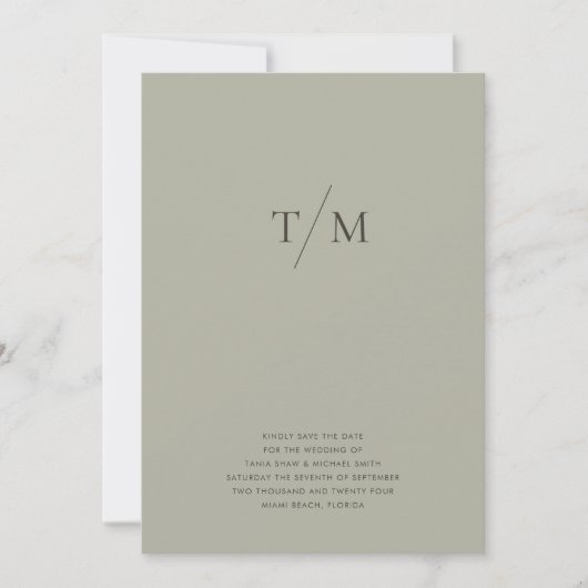 Moderne eenvoudige monogram Sage Mix & Match Wedde Save The Date (Voorkant)
