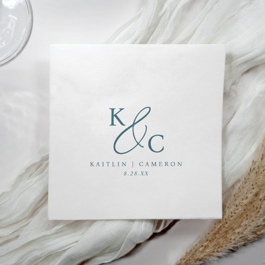 Moderne Eenvoudige Monogram Teal Bruiloft Servet