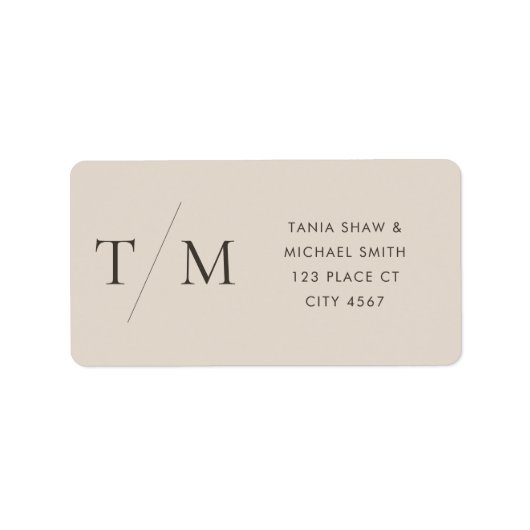 Moderne eenvoudige monogram Zandcombinatie en paar Etiket (Voorkant)