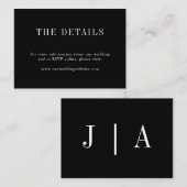 Moderne eenvoudige monogram zwart-witbruiloft informatiekaartje (Voorkant / Achterkant)