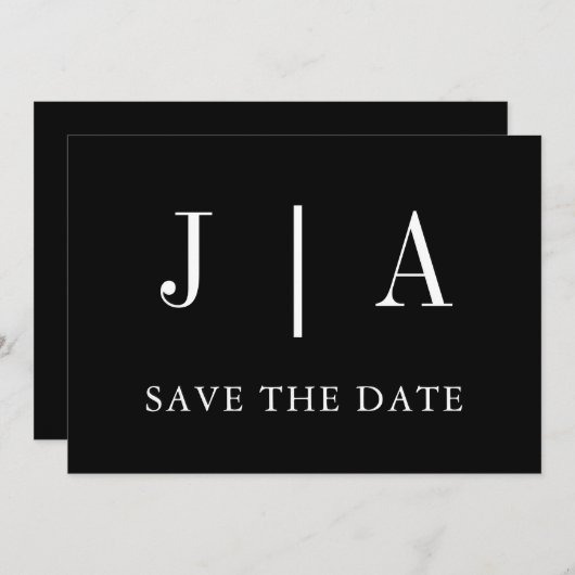 Moderne eenvoudige monogram zwart-witbruiloft save the date (Voorkant / Achterkant)