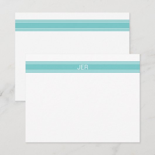 Moderne, eenvoudige monogrammen Blauwgroen Notitiekaartje (Voorkant / Achterkant)