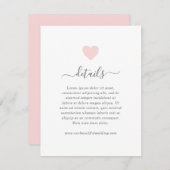 Moderne Eenvoudige Mooie Roze Hart Details Trouw Informatiekaartje (Voorkant / Achterkant)