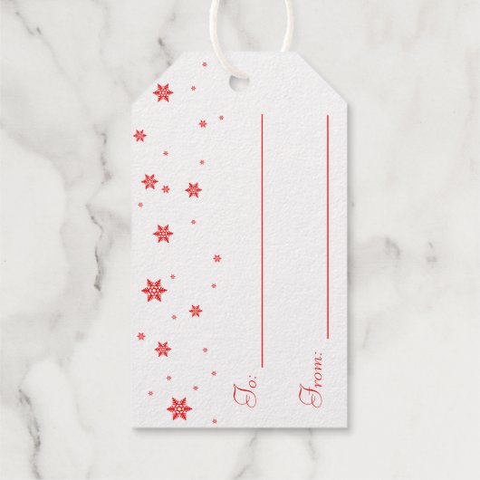 Moderne Eenvoudige Moose Rode Sneeuwvlokken Cadeaulabels (Achterkant)