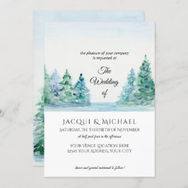 Moderne eenvoudige Mountain Lake in Forest Wedding Kaart