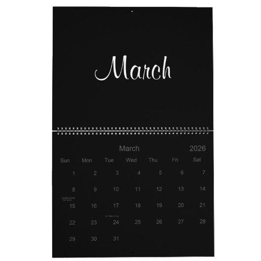 Moderne Eenvoudige Muurplanner Minimalistisch Zwar Kalender (Mar 2026)