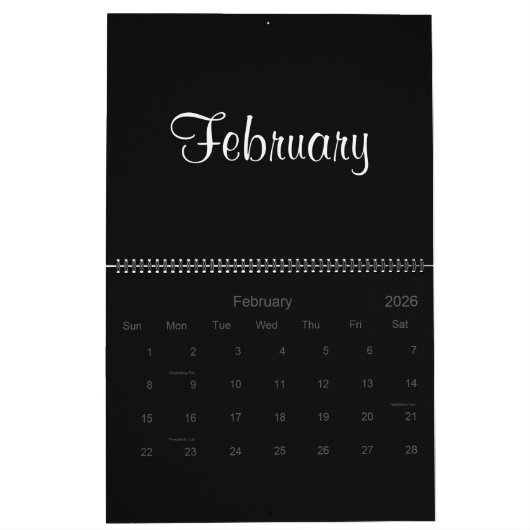 Moderne Eenvoudige Muurplanner Minimalistisch Zwar Kalender (Feb 2026)