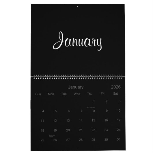 Moderne Eenvoudige Muurplanner Minimalistisch Zwar Kalender (Jan 2026)
