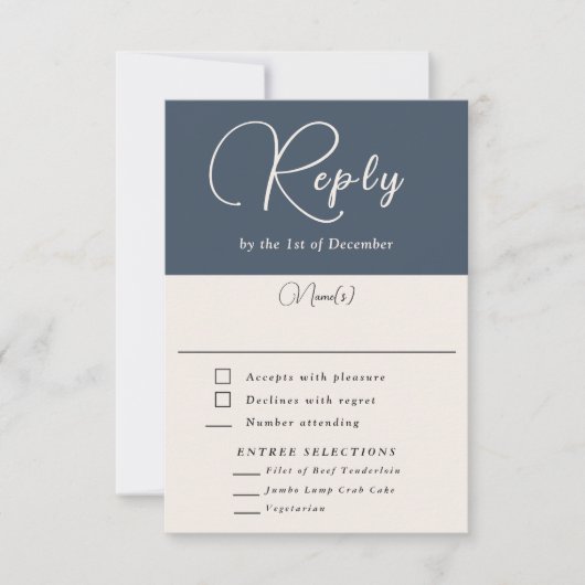 Moderne Eenvoudige Navy Blue Simple RSVP met maalt (Voorkant)