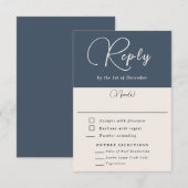 Moderne Eenvoudige Navy Blue Simple RSVP met maalt (Voorkant / Achterkant)