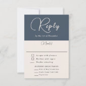 Moderne Eenvoudige Navy Blue Simple RSVP met maalt Kaartje (Voorkant)