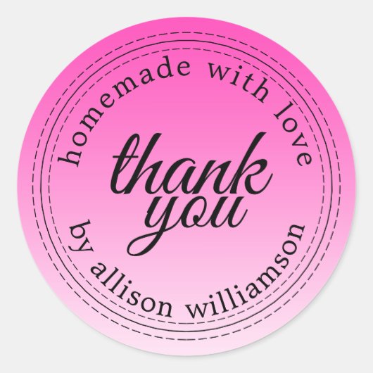 Moderne eenvoudige neon roze ombre dank je ronde sticker (Voorkant)
