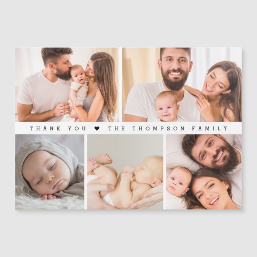 Moderne Eenvoudige Nieuwe Baby Bedankt fotocollage Magnetische Uitnodiging (Voorkant)