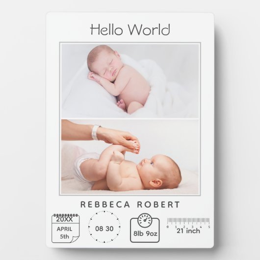 Moderne Eenvoudige Nieuwe Baby Gepersonaliseerde 2 Fotoplaat (voorkant)