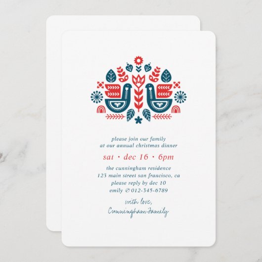 Moderne Eenvoudige Noordse Volkskunst Kerstdiner I Kaart (Voorkant / Achterkant)