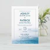 Moderne eenvoudige Ocean Beach Seaside bruiloft Kaart (Staand voorkant)