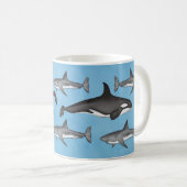Moderne Eenvoudige Ocean Orcas en Sharks Cute Koffiemok (Voorkant rechts)