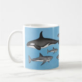 Moderne Eenvoudige Ocean Orcas en Sharks Cute Koffiemok (Links)