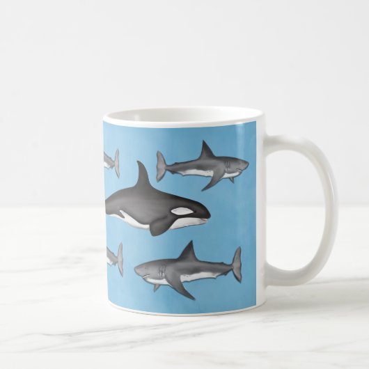 Moderne Eenvoudige Ocean Orcas en Sharks Cute Koffiemok (Rechts)