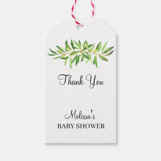 Moderne eenvoudige olijftak salie groen dank u cadeaulabel (Voorkant)