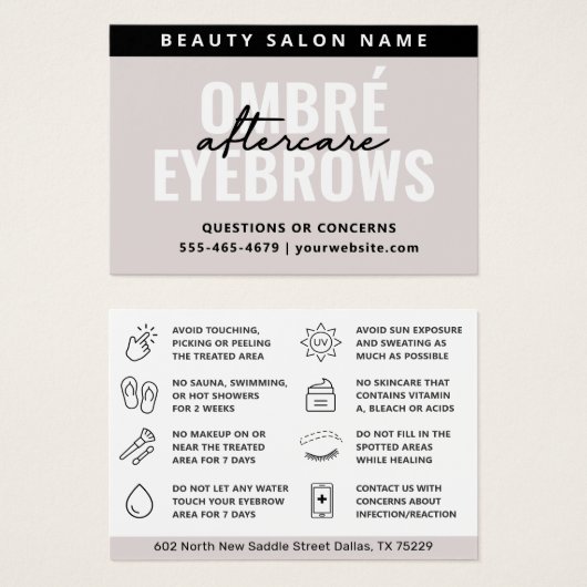 Moderne eenvoudige Ombre Powder Brows Aftercare Ka Visitekaartje (Voorkant /achterkant)