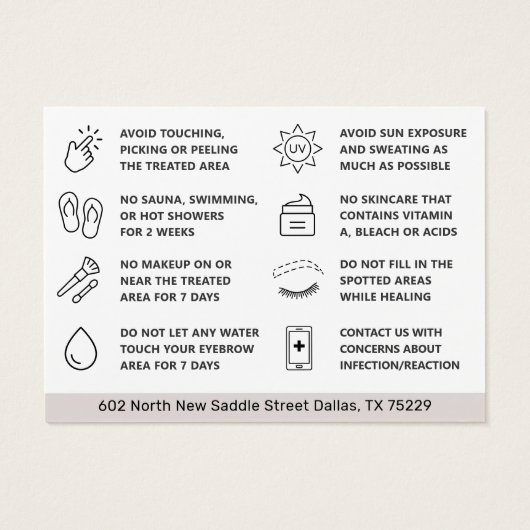 Moderne eenvoudige Ombre Powder Brows Aftercare Ka Visitekaartje (Achterkant)