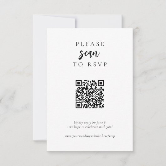 Moderne eenvoudige online QR-code bruiloft RSVP Kaartje (Voorkant)