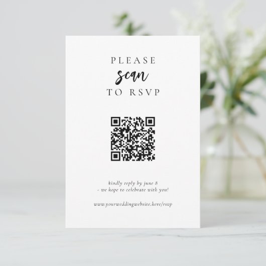 Moderne eenvoudige online QR-code bruiloft RSVP Kaartje (Staand voorkant)