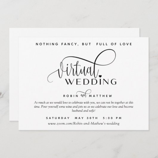 Moderne eenvoudige online virtuele bruiloft kaart (Voorkant / Achterkant)