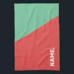 Moderne, eenvoudige ontwerpaangepaste tekst, koraa theedoek<br><div class="desc">Minimale geometrische vormgeving, koraalroze en watermint groene, aanpasbare naamtekst.</div>