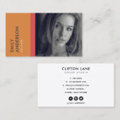 MODERNE EENVOUDIGE ORANJE RODE PERSOONLIJKE FOTO-I VISITEKAARTJE (Voorkant / Achterkant)