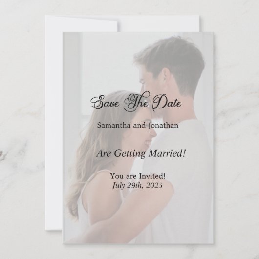 Moderne Eenvoudige Overlay Foto Save the Date Aankondiging (Voorkant)