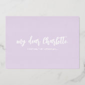 Moderne eenvoudige Paarse bruidsmeisje voorstel Ka Folie Uitnodiging (Achterkant)