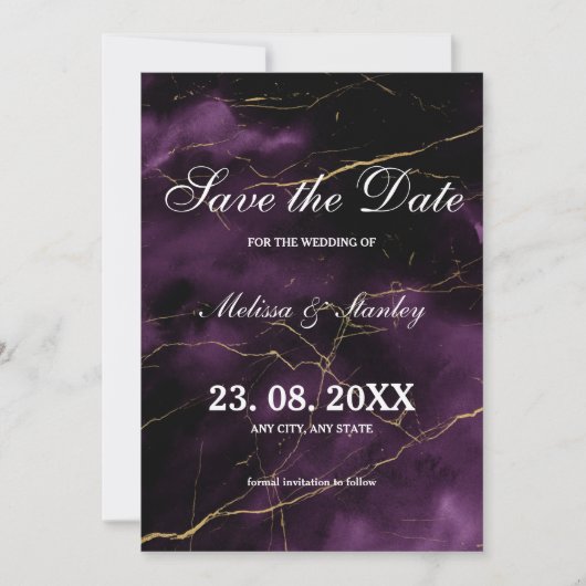 Moderne, eenvoudige Paarse gouden bruiloft Save The Date (Voorkant)