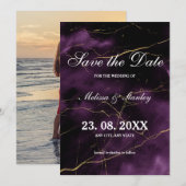 Moderne, eenvoudige Paarse gouden bruiloft Save The Date (Voorkant / Achterkant)