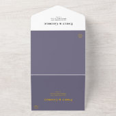 Moderne eenvoudige Paarse gouden monogram-weddensc All In One Uitnodiging (Buitenkant)