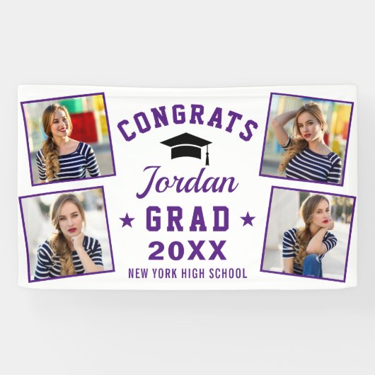 Moderne Eenvoudige Paarse GraduPartij 4 FOTO Spandoek (Horizontaal)