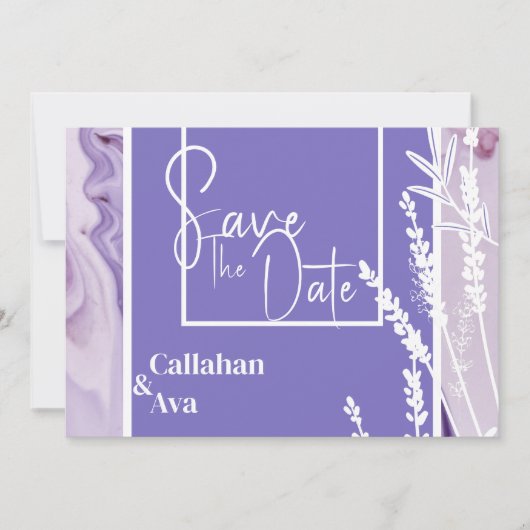 Moderne eenvoudige Paarse horizontale lavendel Save The Date (Voorkant)