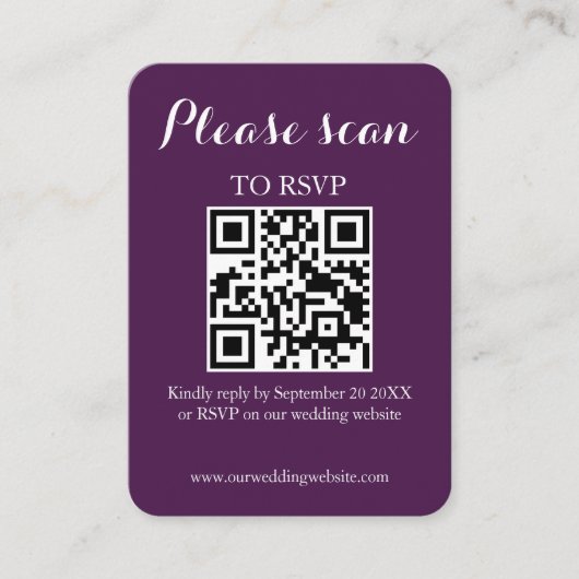 Moderne Eenvoudige Paarse QR-Code & RSVP-Huwelijk Informatiekaartje (Voorkant)