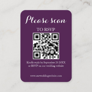 Moderne Eenvoudige Paarse QR Code & RSVP Trouw Informatiekaartje