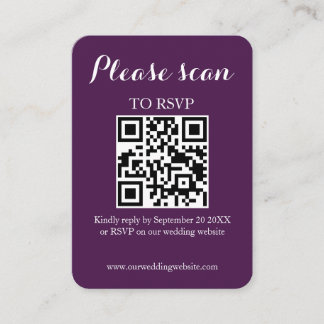Moderne Eenvoudige Paarse QR Code & RSVP Trouw Informatiekaartje