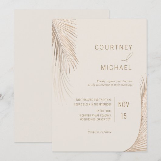 Moderne Eenvoudige Palm Bladeren Trouwen Kaart (Voorkant / Achterkant)