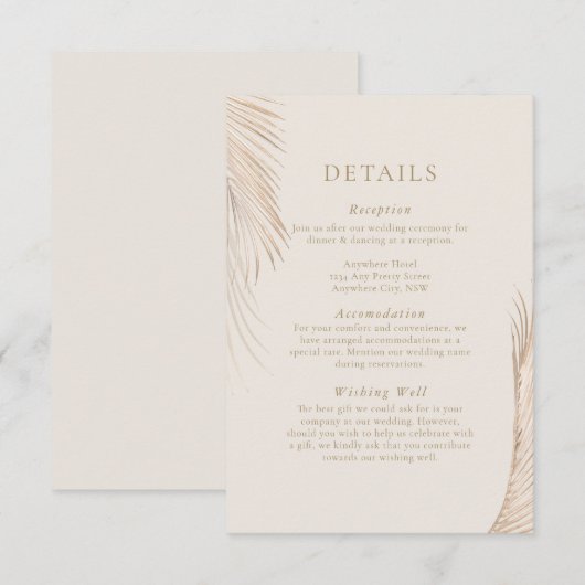 Moderne Eenvoudige Palm Leaves Enclosure Kaart (Voorkant / Achterkant)